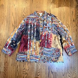 Sandy Starkman Wearable Art Jacket Velvet Wood Button Size 2XL Multi Color Rare
